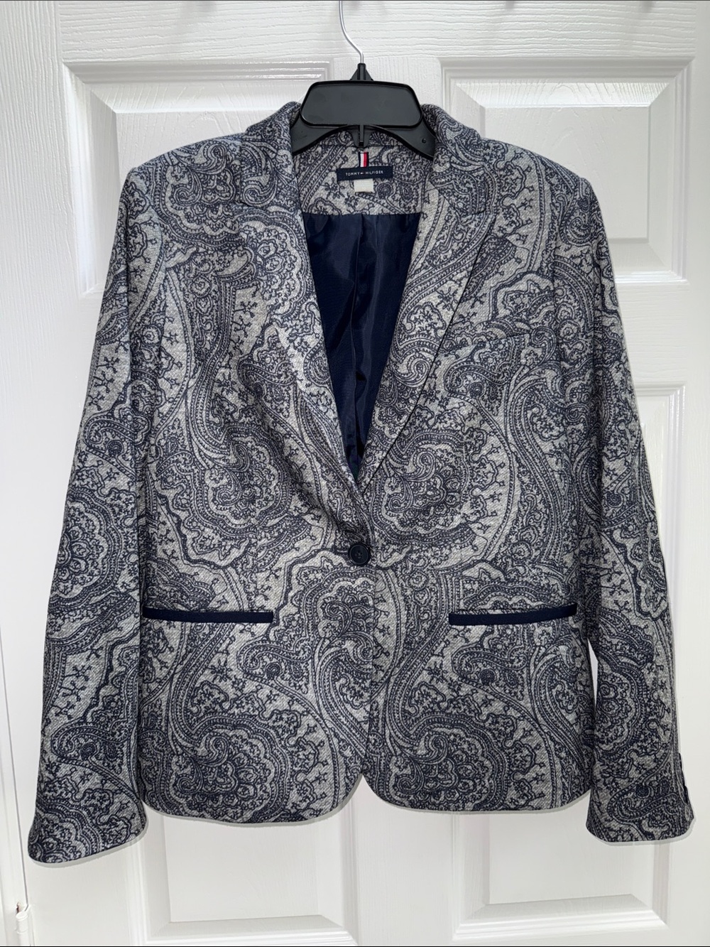 Tommy Hilfiger Navy Paisley Single-Button Blazer Size 10 Fitted